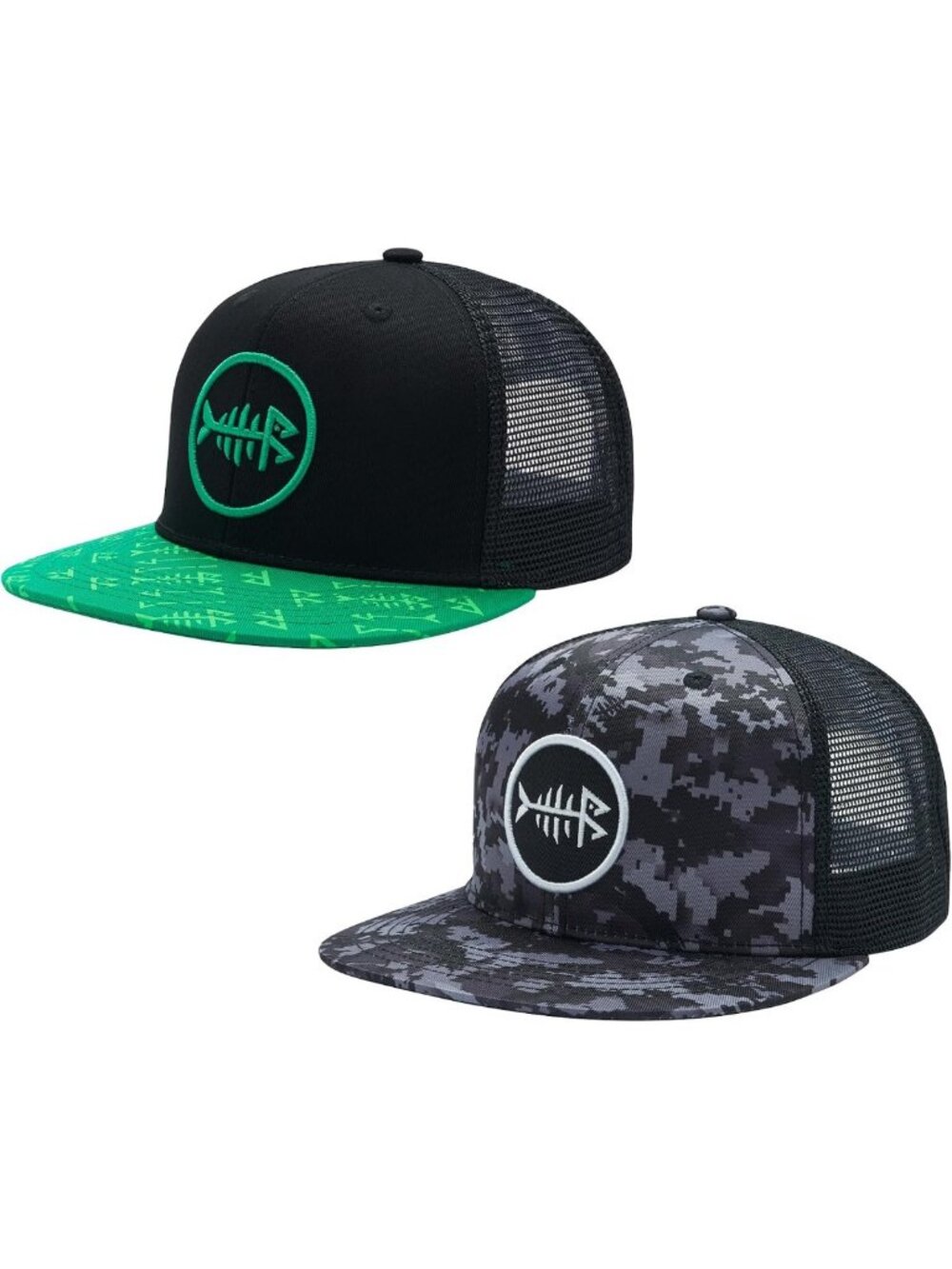 2 Pack Adjustable Snapback Trucker Cap - Flat Brim Mesh Hat for Fishing